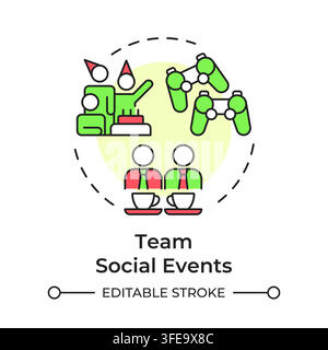 Team social events flat linear concept icon Stock Vector