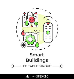 Smart buildings flat linear concept icon Stock Vector