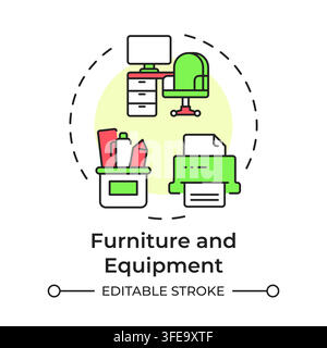 Furniture and equipment management flat linear concept icon Stock Vector