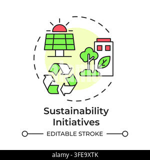 Sustainability initiatives flat linear concept icon Stock Vector