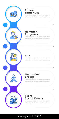 Workplace wellness program infographic 5 steps Stock Vector