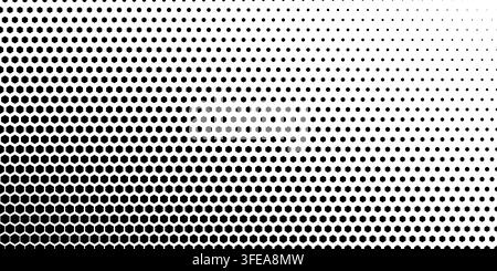 Hexagon halftone pattern with gradient fade. Honeycomb geometric texture creates modern abstract background with repeating design and subtle tone transitions. Stock Vector
