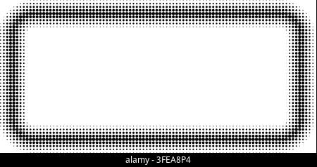 Horizontal halftone frame with dotted border and geometric pattern. White rectangular vignette effect with gradient tone for comic poster design and tech presentations. Stock Vector