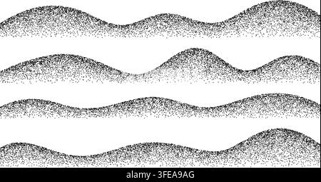 Wave grain texture with dot sand dune creating abstract mountain hill. Flow curve and stipple gradient form, minimalist background perfect for modern design. Stock Vector