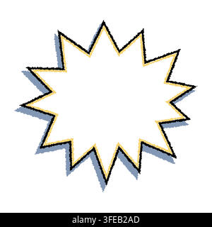 Starburst comic frame speech bubble with jagged burst shape, rough black outline and yellow inner stroke. Graphic burst with blue drop shadow. Works Stock Vector