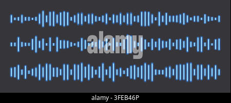 Neon soundwaves, blue isolated glowing sound audio waves. Stock Vector