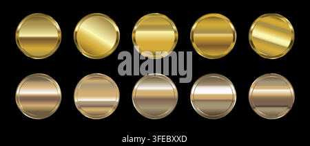 Golden medal icon with metallic frame and shiny texture. Premium round badge design for awards, certificates, and luxury branding projects Stock Vector
