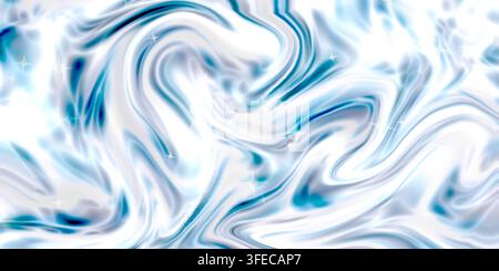 Abstract fluid background with blue silk satin waves, liquid acrylic texture, and sparkles. Elegant luxury banner design for cosmetic and web. Stock Photo