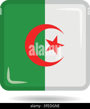 Square shape icon of the national flag of Algeria Vector illustration Stock Vector