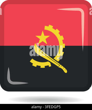 Square shape icon of the national flag of Angola Vector illustration Stock Vector