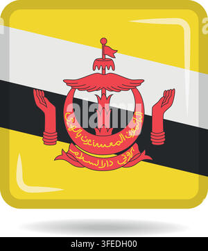 Square shape icon of the national flag of Brunei Vector illustration Stock Vector