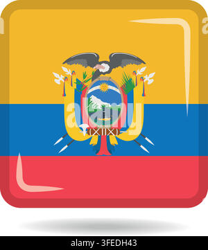 Square shape icon of the national flag of Ecuador Vector illustration Stock Vector