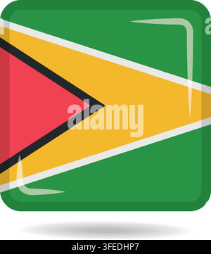 Square shape icon of the national flag of Guyana Vector illustration Stock Vector