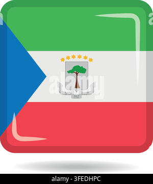 Square shape icon of the national flag of Equatorial Guinea Vector illustration Stock Vector
