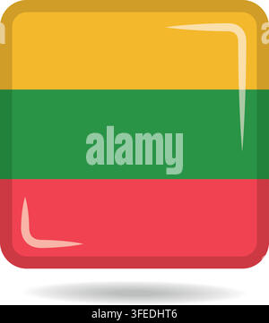 Square shape icon of the national flag of Lithuania Vector illustration Stock Vector
