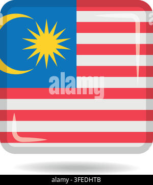 Square shape icon of the national flag of Malaysia Vector illustration Stock Vector