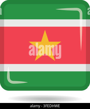 Square shape icon of the national flag of Suriname Vector illustration Stock Vector
