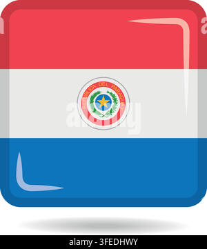 Square shape icon of the national flag of Paraguay Vector illustration Stock Vector