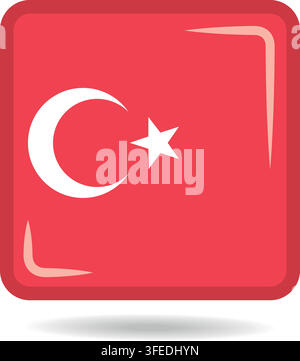 Square shape icon of the national flag of Turkey Vector illustration Stock Vector