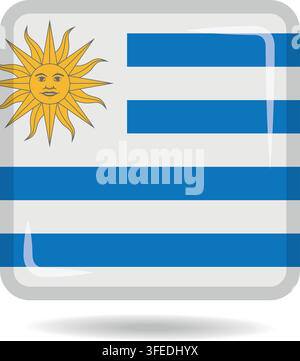 Square shape icon of the national flag of Uruguay Vector illustration Stock Vector