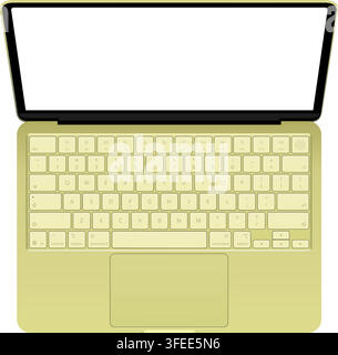 Realistic green laptop empty screen frame overlay mockup. Mobile PC display template isolated on transparent bg. Device front view. Notebook display b Stock Vector