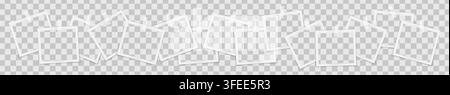 Realistic empty square photo frames on sticky tape overlay mockup isolated. Paper vintage instant photograph snapshot collage. Cardboard album picture Stock Vector