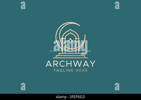 Luxury Archway Crescent Moon Logo Template for Islamic Arabian Fashion and Beauty Brand Stock Vector