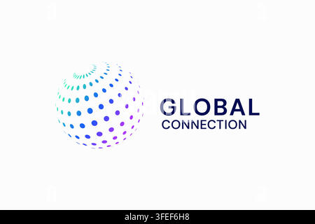 Global Tech Connection Logo Template with Dotted Sphere and Network Globe Icon Stock Vector