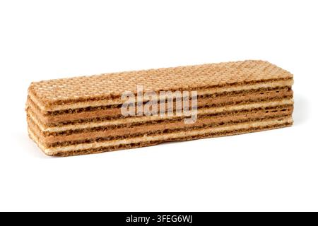 Multi-layer waffle with filling on a white background. Sweet crispy waffle. Stock Photo