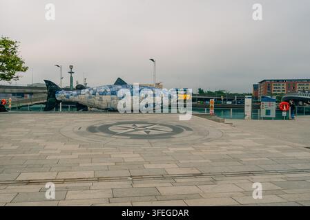 The Big Fish sculpture, also known as the Salmon of Knowledge, in Belfast, Northern Ireland, UK - 4 September 2026. High quality photo Stock Photo