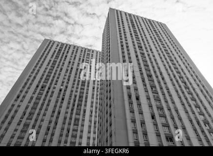 Les Olympiades high rise buildings displaying brutalist architecture under a cloudy sky Stock Photo