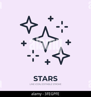 Stars line icon. Sparkle shine linear vector illustration. Thin sign of twinkling celestial symbols for magic, glitter, glow, beauty, cleanliness Stock Vector