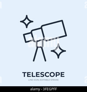 Telescope line icon. Astronomy observation linear vector illustration. Thin sign of optical tube on tripod for stargazing, space exploration, research Stock Vector