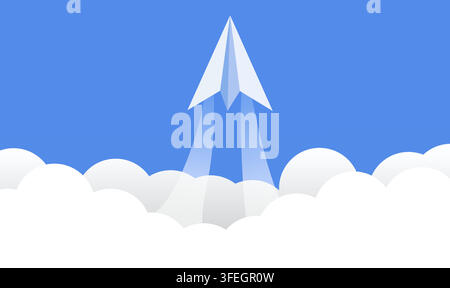 White paper plane taking off quickly with new idea Stock Vector