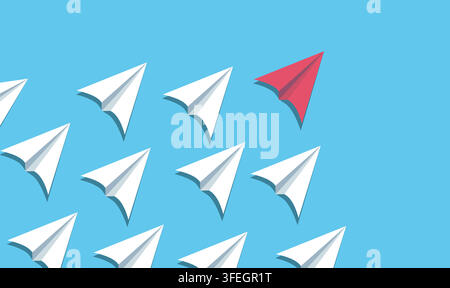Leadership concept with red and white plane on blue Stock Vector