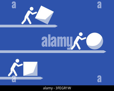 Group of people roll square and one individual pointing in different way roll circle Stock Vector