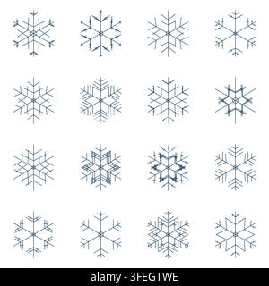 Snowflake vector collection showing various unique crystalline structures Stock Vector