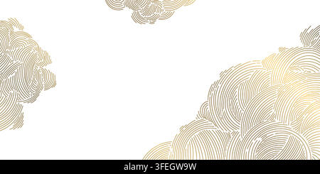 Elegant Japanese abstract pattern with flowing lines, oriental clouds, waves, vector graphic art. Luxury sea ornament, oriental sky background, gold Stock Vector