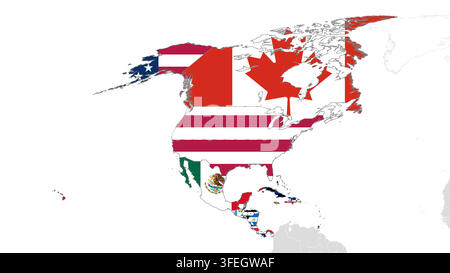Map of North America with countries filled with their national flags Stock Vector