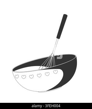 Mixing bowl with whisk baking tool black and white cartoon clipart Stock Vector
