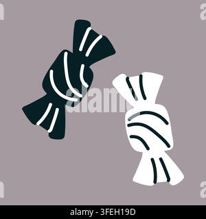 Sweet Halloween candies doodle vector illustration for fun sticker design Stock Vector