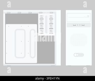 Classic White PC Tower Case Front and Side Views Stock Vector
