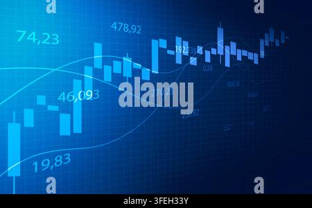 Graph Of Financial Growth With Rising Numbers Over Blue Background Stock Photo