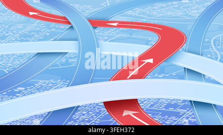 City urban roads and streets abstract map downtown district map. Large abstract roads, gradient lines intersect in various directions. Multiple roads Stock Vector