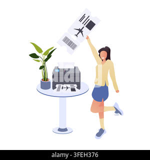 Print air flight tickets, trip. Holiday travel online. Airline boarding pass, documents, plane checkin. Vector illustration isolated on white Stock Vector