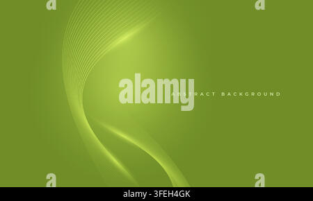 Abstract green vector background with glowing curved light lines, soft gradient center, smooth flowing wave shapes, modern minimal design for poster Stock Vector