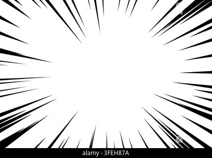 Dynamic anime style speed lines bursting outward from a central focal point in black Stock Vector