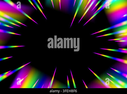 Colorful psychedelic speed lines bursting outward from a black center in radiant rainbow hues Stock Vector