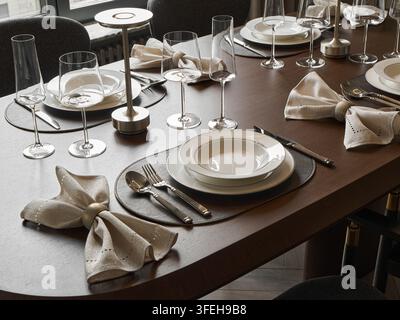 Elegant dining table set for a formal dinner party Stock Photo