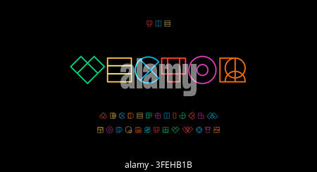 Geometric Outline Font Color Linear Art Alphabet, Contour Shapes Decorative Line Letters Set. Abstract Colorful Type for Modern Logo, Headline, Poster Stock Vector